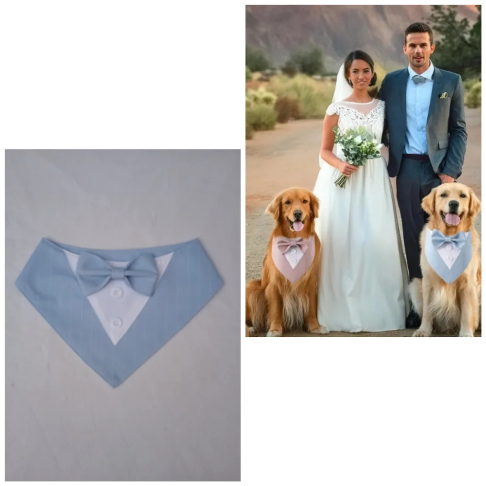 MOAIYU Light Blue Tuxedo Dog Bandana Collar Wedding Formal Medium Large